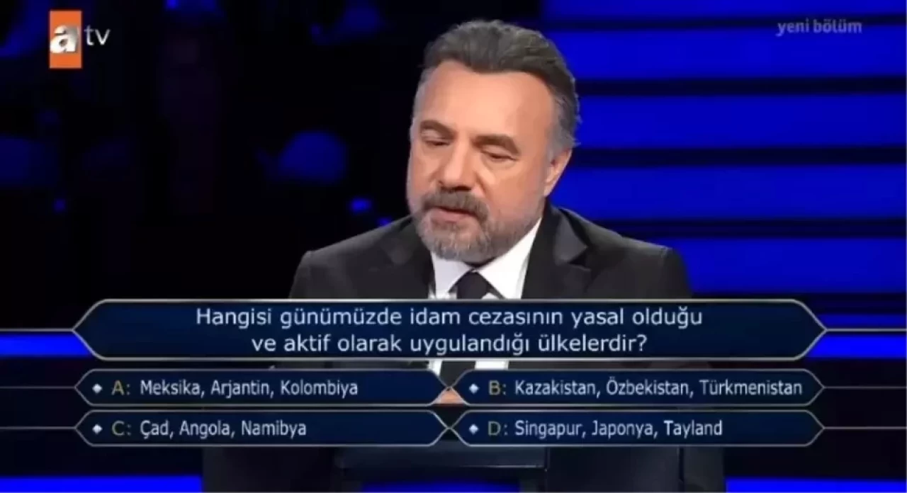 Kim Milyoner Olmak İster'de Sorulan "İdam Cezasının Yasal ve Aktif Olduğu Ülkeler" Sorusu (27 Eylül 2024)