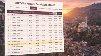 Artvin Namaz Vakitleri 2026!