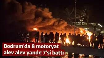 Bodrum'da marinada yangın: 8 motoryatın 7'si battı, 1'inde hasar oluştu!