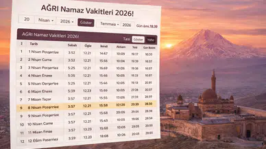 Ağrı Namaz Vakitleri 2026!