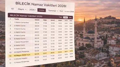 Bilecik Namaz Vakitleri 2026!