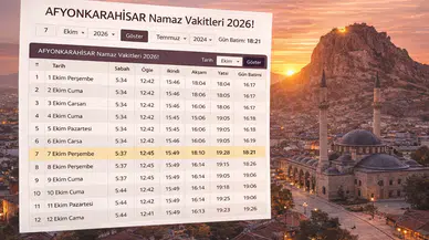 Afyonkarahisar Namaz Vakitleri 2026!
