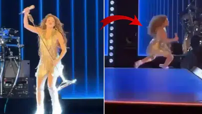 Shakira, El Salvador konserinde düştü ama hızla toparlanarak sahneye geri döndü!