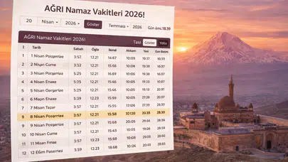 Ağrı Namaz Vakitleri 2026!