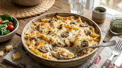 İftar Sofralarına Farklı Dokunuş: Kremalı Mantarlı Fırın Makarna Tarifi