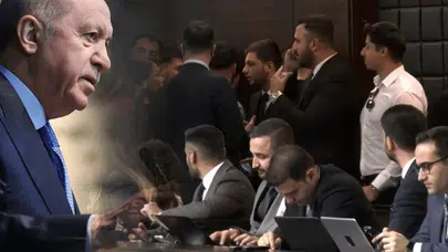 Erdoğan basın özgürlüğünü anlatırken salon karıştı: AKP’lilerden gazetecilere parmak sallayan müdahale