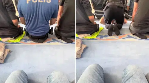 Cami avlusunda ilginç anlar: Secdeye giden polise sitemi sosyal medyayı ikiye böldü