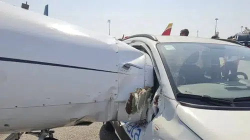 Milano Linate Havalimanında özel jet ile yer hizmetleri aracı çarpıştı