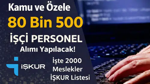 Kamu ve Özele 80 Bin 500 İşçi Personel Alımı Yapılacak! İşte 2000 Meslekler İŞKUR Listesi