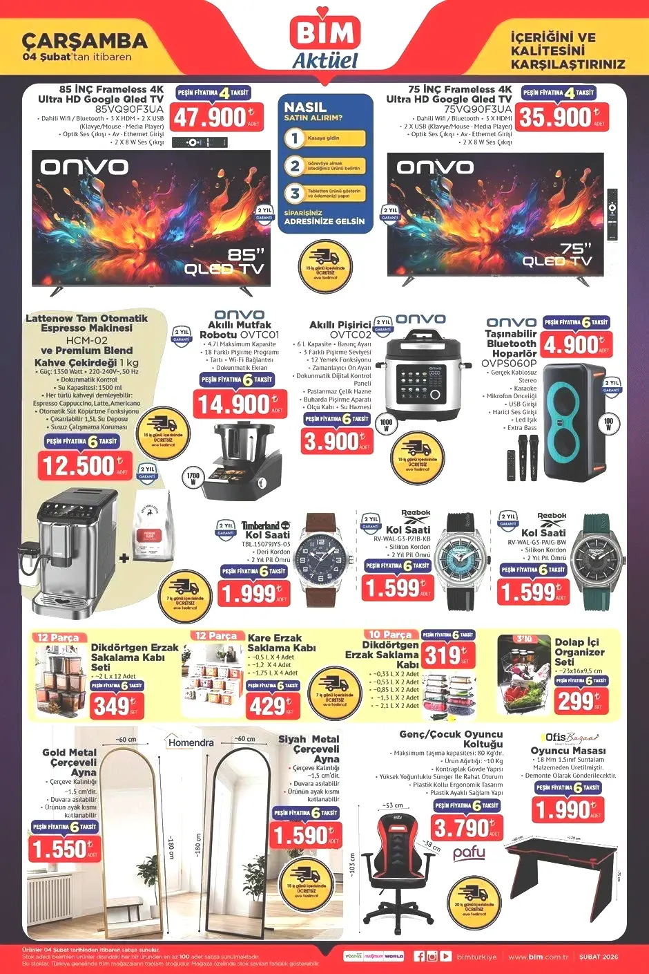 4 ŞUBAT ÇARŞAMBA BİM EVE TESLİM KATALOĞU