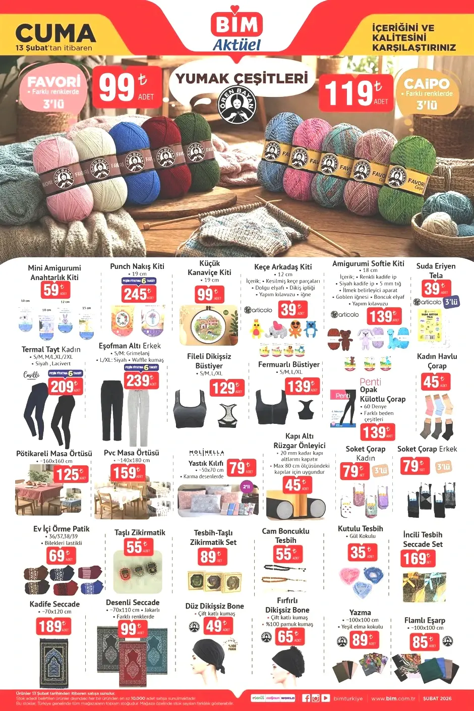 13 Şubat BİM aktüel tekstil ürünleri