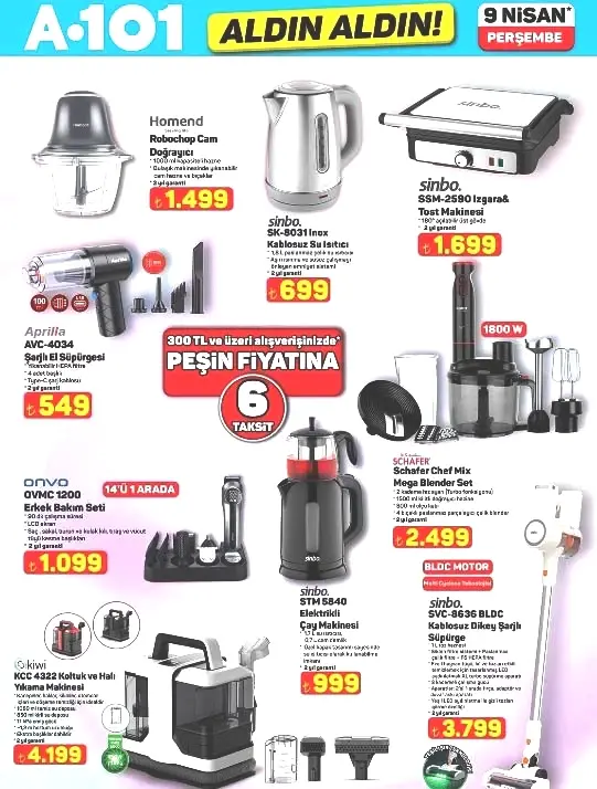 YENİ HAFTA A101 ALDIN ALDIN AFİŞİ 9 NİSAN 2026 || A101 aktüel indirim kataloğu bu Perşembe neler sunuyor A101 broşürü ile ankastre set, şarjlı el süpürgesi, havuz temizleme makinesi, şarjlı LED ışık, bebek kamerası, ana kucağı getiriyor...